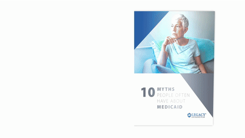 Booklet opening animation of our free requestable booklet '5 Myths People Often Have About Medicaid'
